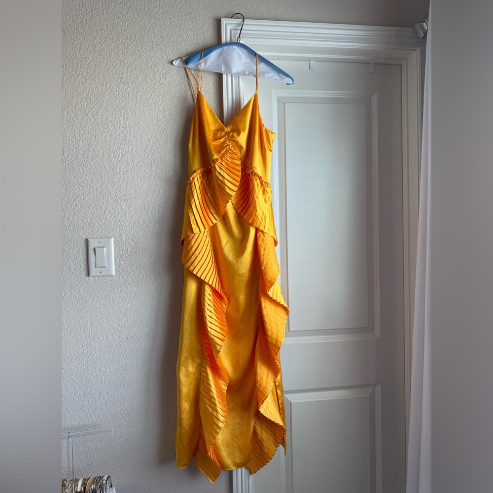 Leena Cami Pleated Slip Dress in Tuscany Yellow
AMUR